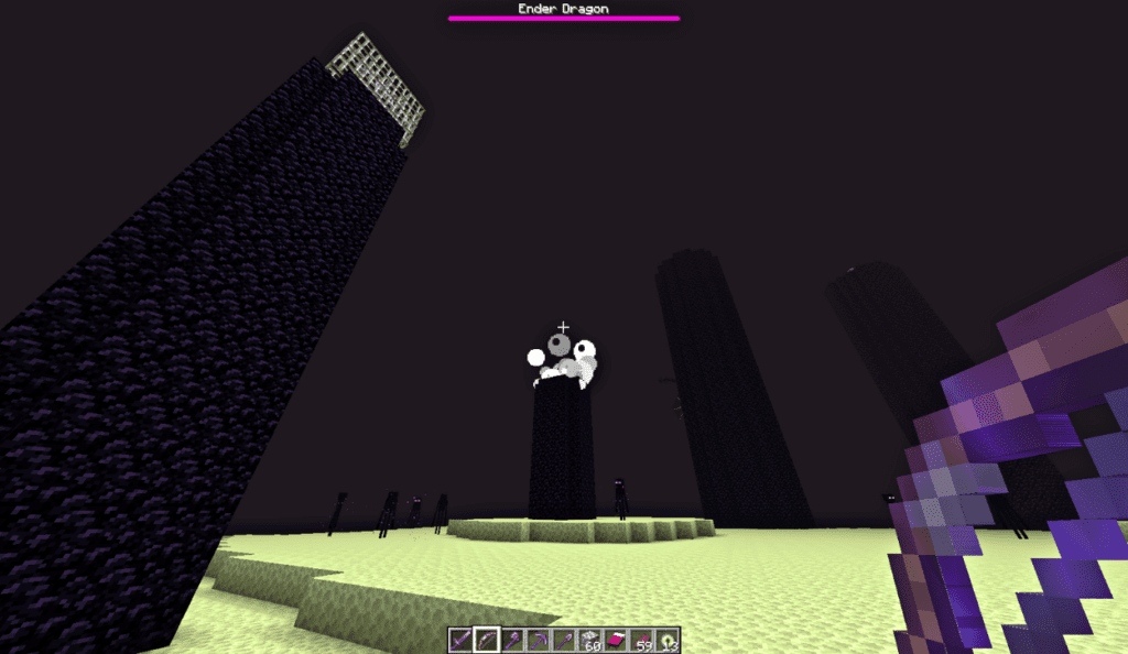 An End Crystal Blown Away by an Arrow During the Fight with the Ender Dragon