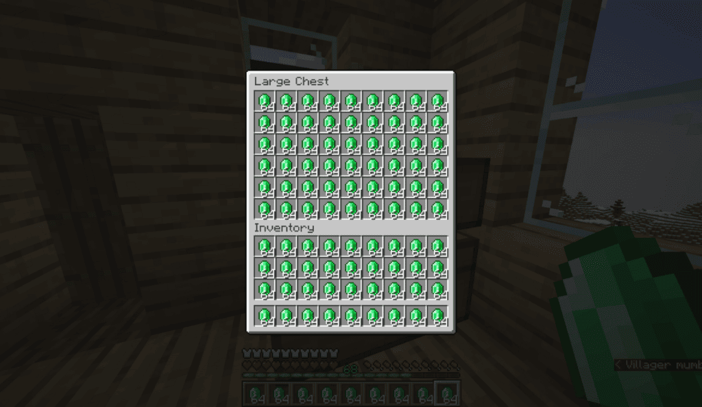 Inventory and a double chests full infinite amount of emeralds