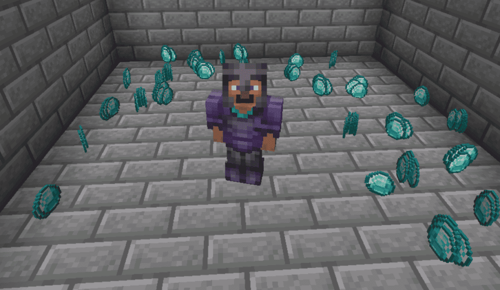 Steve surrounded by diamonds