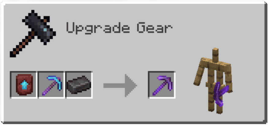 Upgrading a diamond pickaxe to netherite on a smithing table