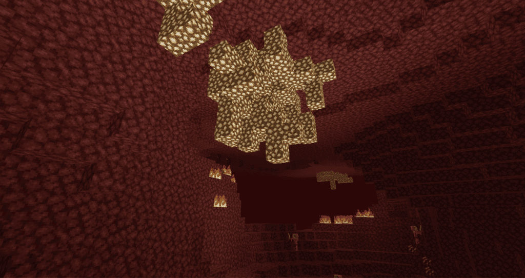 Glowstone veins in the Nether ceiling