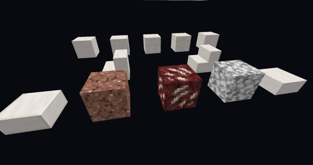 all variations of the Nether Quartz block and Diorite and Granite that also are also made of Nether Quartz